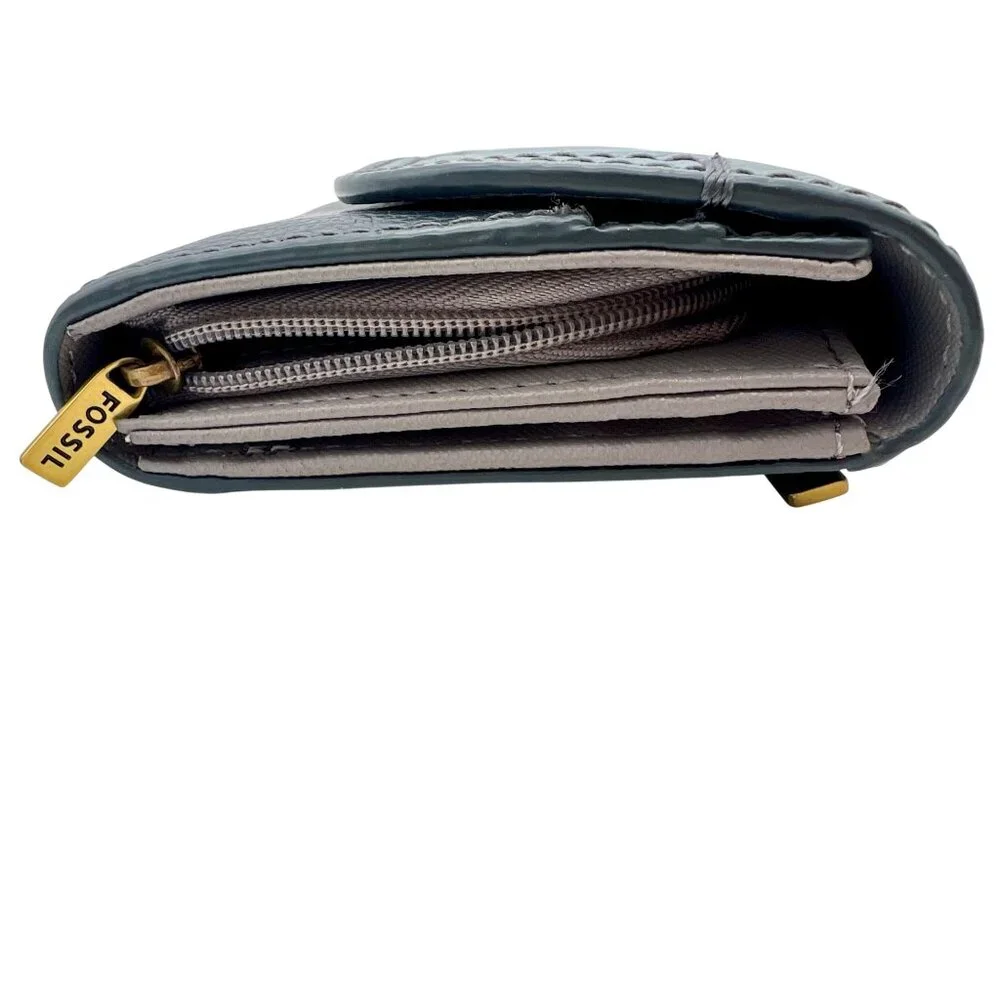 Fossil Cleo Leather Clutch Wallet Light Blue & Navy Leather Two-Tone - Picture 9 of 9